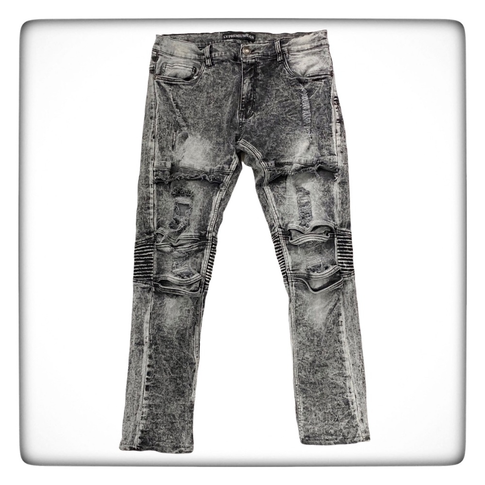 Lavish Premium Jean Destroyed Distressed Jeans Size 34 Acid Wash 80s Black Gray